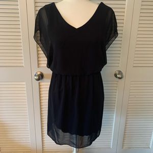 Navy Blue Sheer Short Sleeve Dress